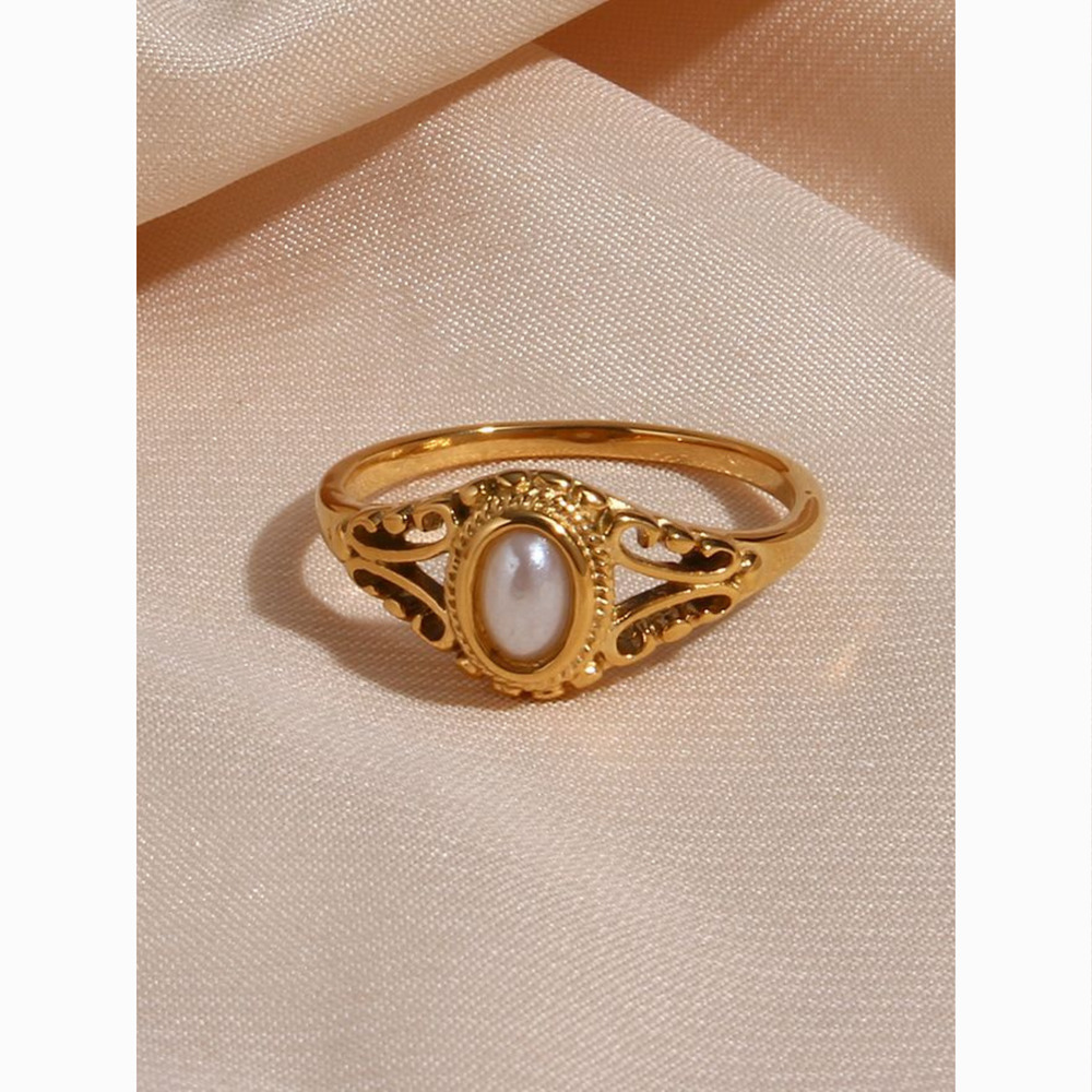 18K Gold | Pearl Ring | Hollow Texture | Tarnish Free